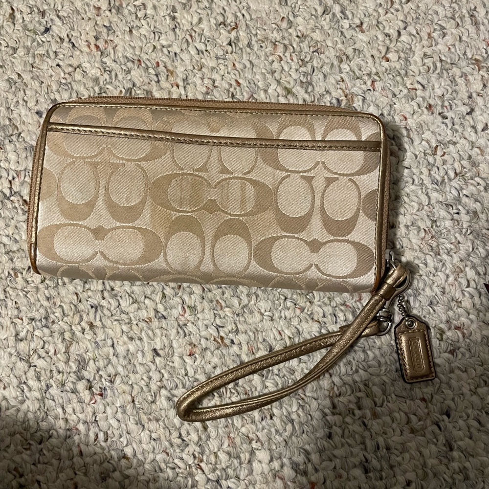 Gold and Tan Coach Wallet Wristlet